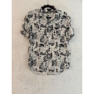 Social Collision Alice In Wonderland Shirt Mens Medium White Rayon Button Down